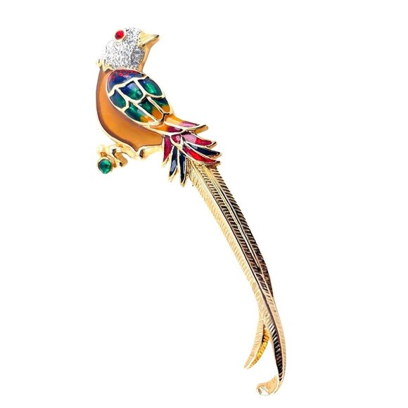 Premier Design Plique A Jour Enamel Rhinestone Parrot Pin Brooch - Picture 1 of 10